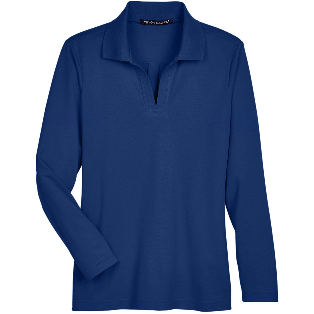 Devon & Jones CrownLux Performance™ Ladies' Plaited Long Sleeve Polo