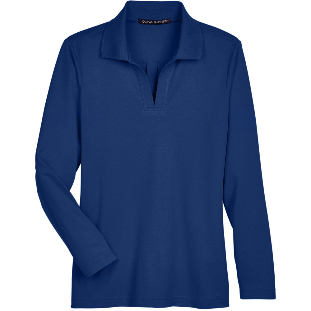 Devon & Jones CrownLux Performance™ Ladies' Plaited Long Sleeve Polo