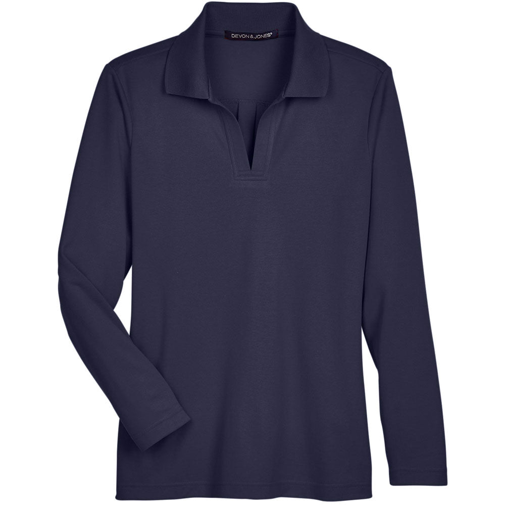 Devon & Jones CrownLux Performance™ Ladies' Plaited Long Sleeve Polo