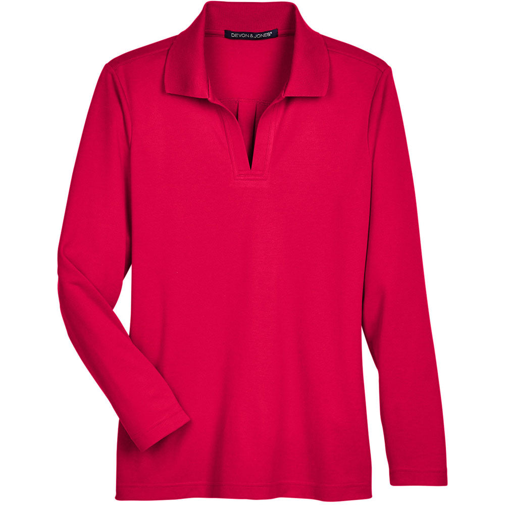 Devon & Jones CrownLux Performance™ Ladies' Plaited Long Sleeve Polo